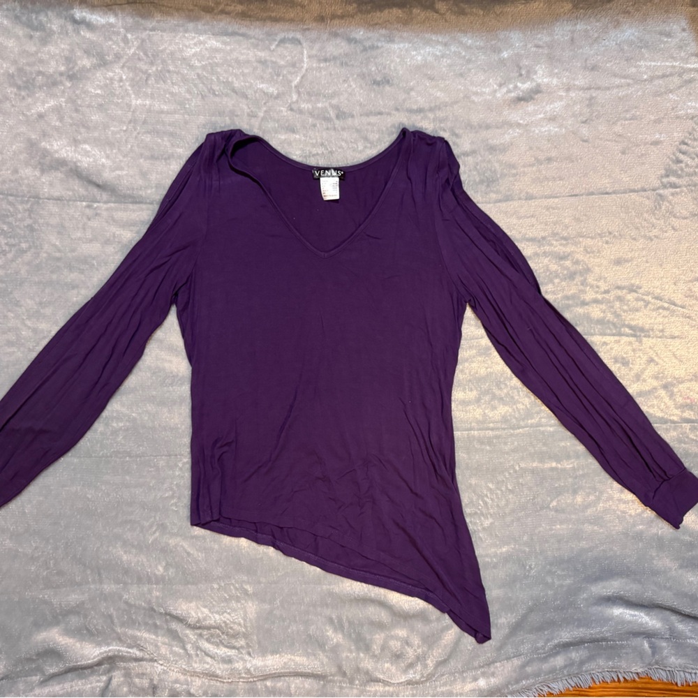 Purple V-Neck Long Sleeve Top